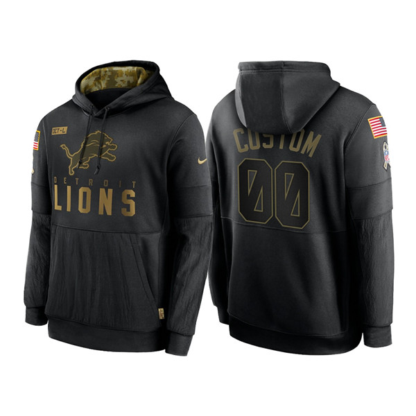 Men's Detroit Lions ACTIVE PLAYER Custom 2020 Black Salute To Service Sideline Performance Pullover Hoodie - Click Image to Close